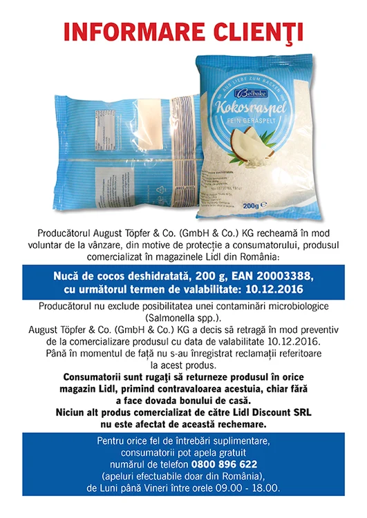Anunțul a fost publicat pe site-ul oficial Lidl