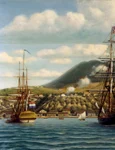 Nava Andrew Doria primind „Primul Salut” de la Fortul Oranje, la 16 noiembrie 1776 (© Wikimedia Commons)