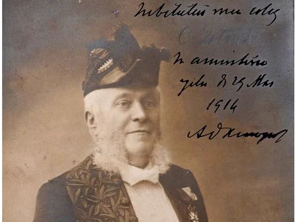 Alexandru D. Xenopol, carte poştală fotografică cu dedicaţie (© Wikimedia Commons)