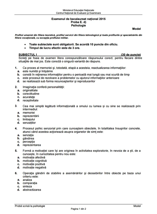 Proba E. Psihologie- prima sesiune