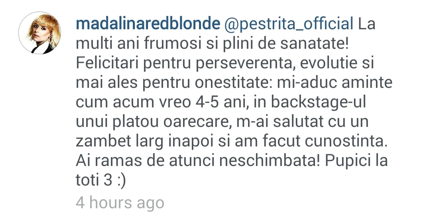Acesta este comentariul pe care Mădălina i l-a lăsat Adelinei, la o imagine în care apare singură