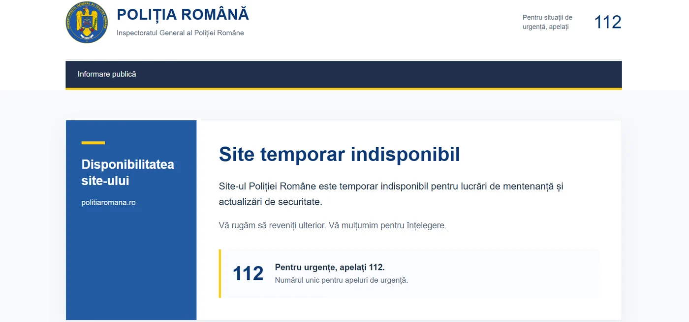 Pagina Poliției Române este indisponibilă vineri.