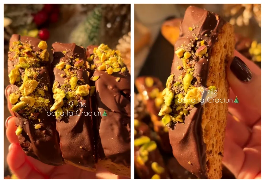 Biscotti cu fistic și ciocolată / Foto: Colaj captură video TikTok