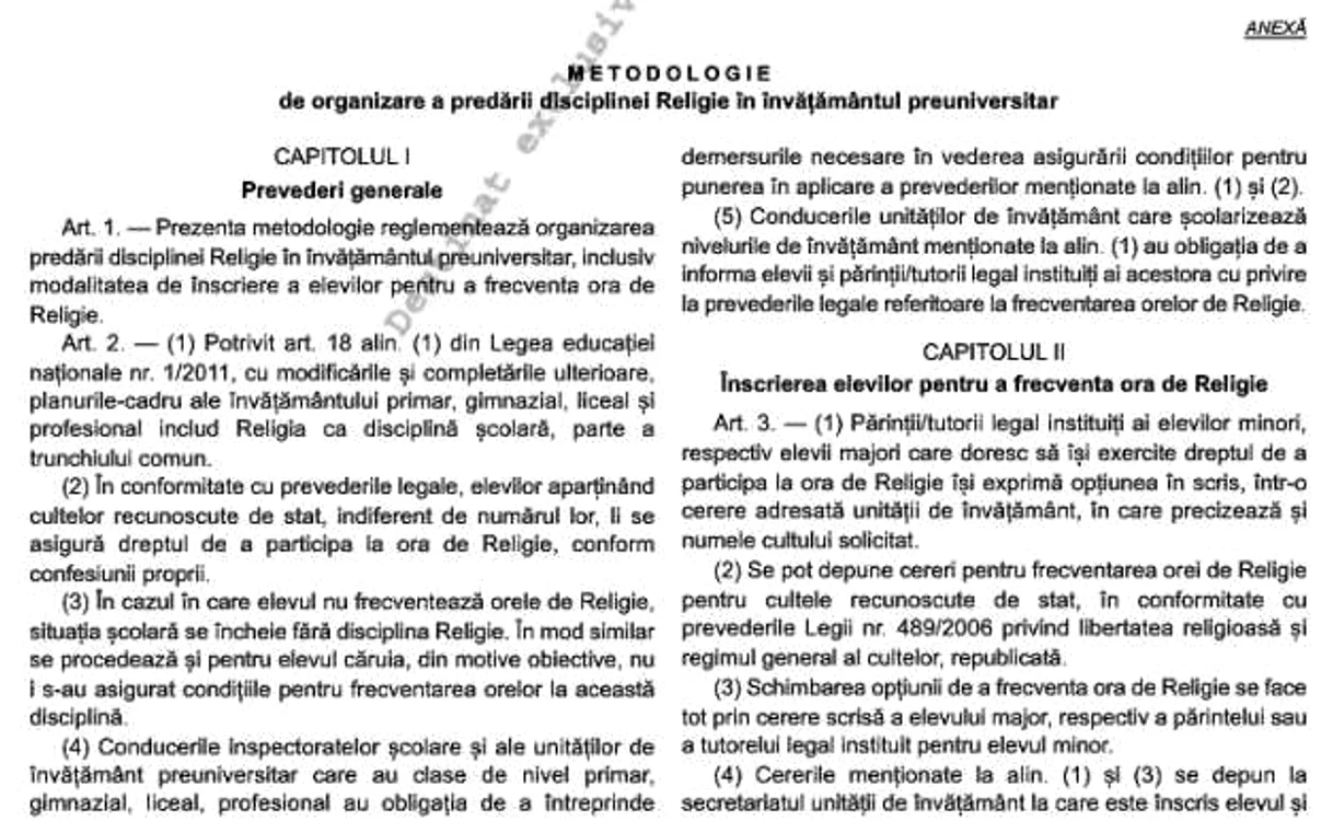 ora de religie metodologie