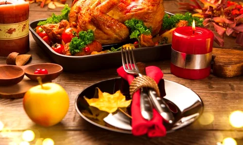 Roasted Turkey  Christmas dinner, table served with turkey, deco jpeg