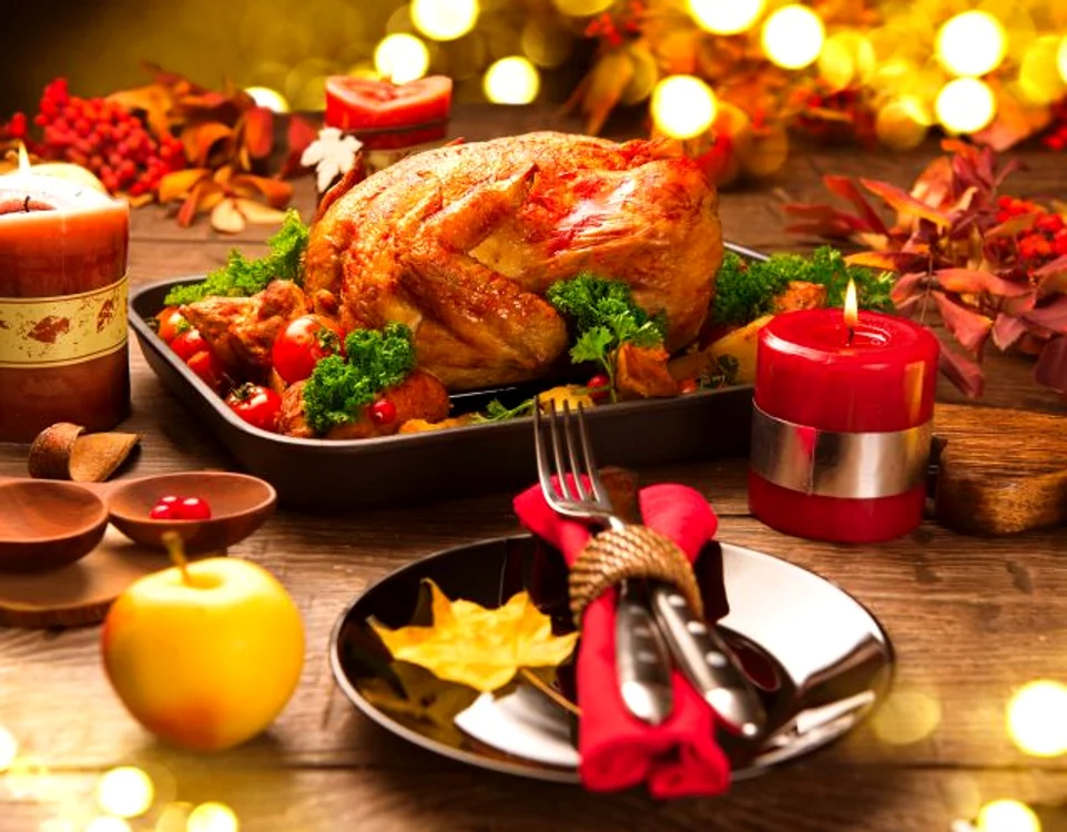 Roasted Turkey  Christmas dinner, table served with turkey, deco jpeg