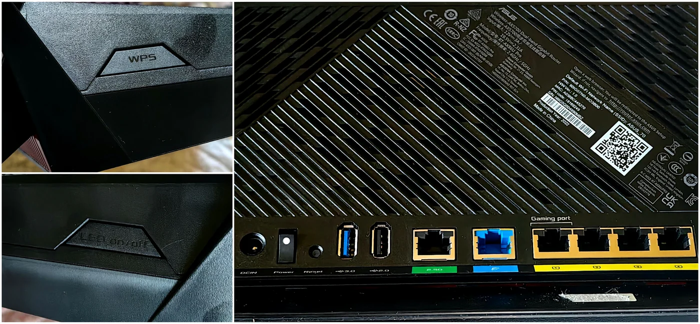 ASUS RT-AX86U Pro porturi și butoane.