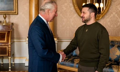 Președintele ucrainean Volodimir Zelenski, primit la Palatul Buckingham de regele Charles al III-lea (foto: Twitter / The Royal Family)