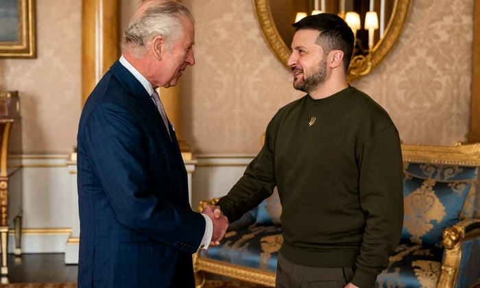 Președintele ucrainean Volodimir Zelenski, primit la Palatul Buckingham de regele Charles al III-lea (foto: Twitter / The Royal Family)