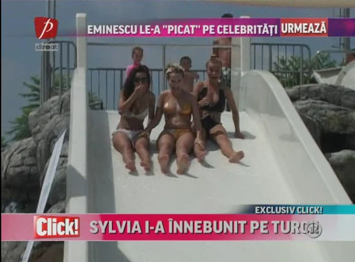 Sylvia şi dansatoarele s-au distrat pe topoganele bazinelor