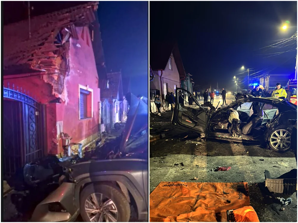BMW-ul a „zburat” în acoperișul casei FOTO ISU Alba