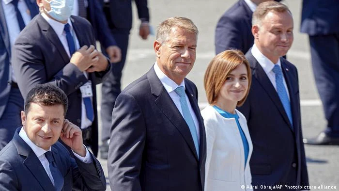 Volodimir Zelenski, Klaus Iohannis, Maia Sandu și Andrzej Duda (august 2021)