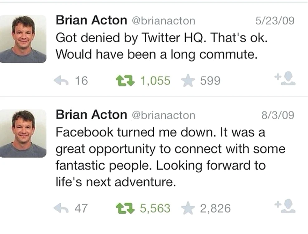 Brian a povestit pe Twitter despre refuzurile de la cei două companii gigant