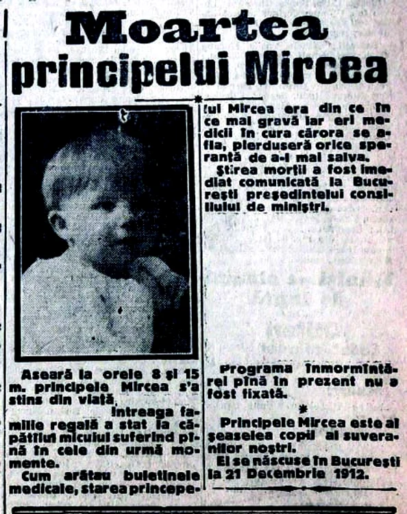 Ziarul Adevărul anunţa moartea micului principe