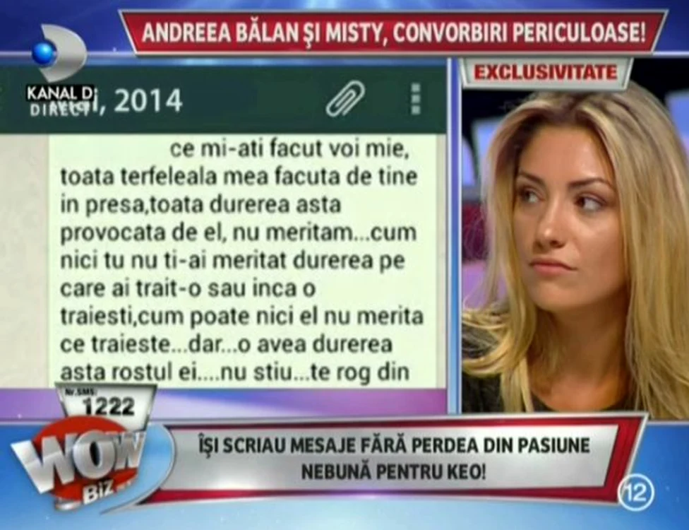 Mesajele dintre Misty şi Andreea Bălan