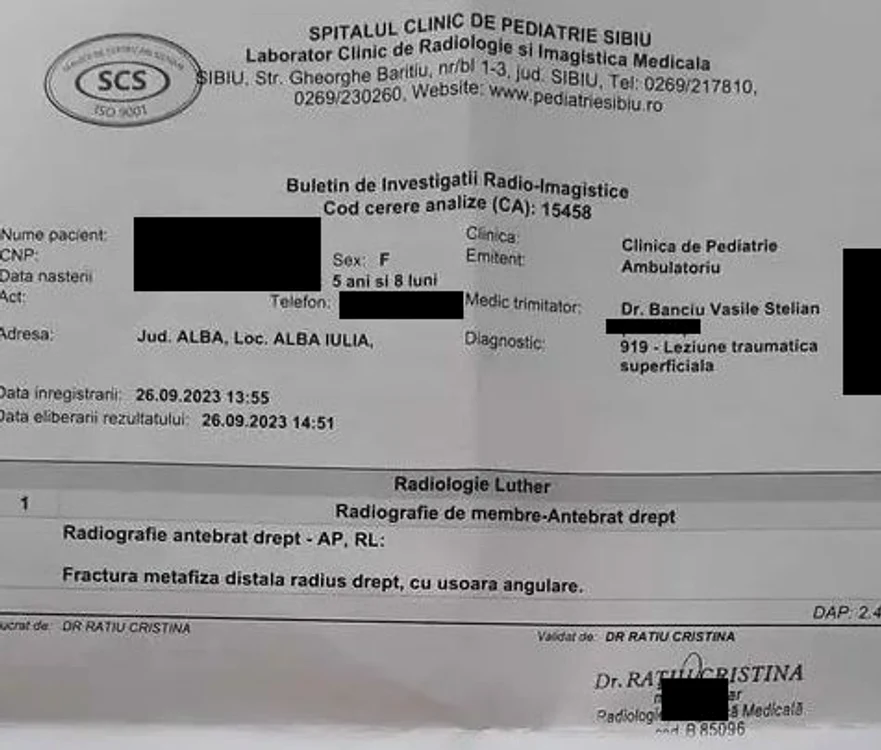 Documentul de la spitalul din Sibiu