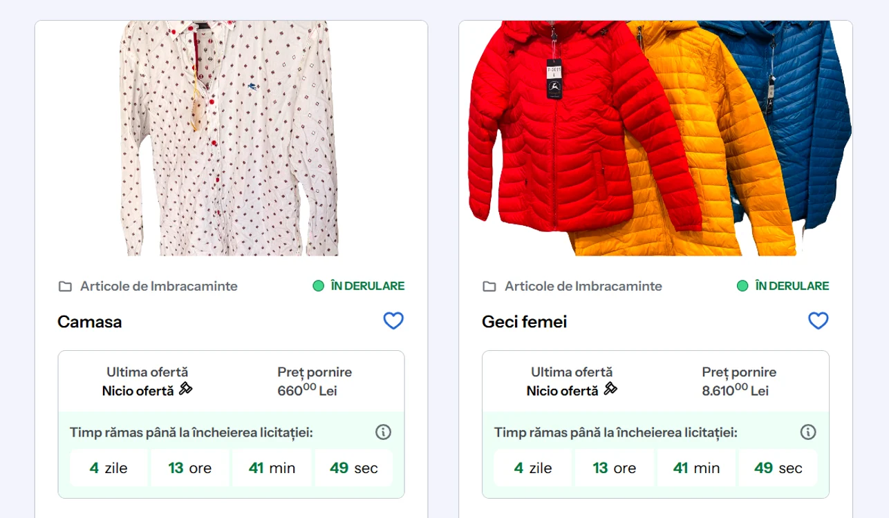 Poze cu haine scoase la licitație de ANAF