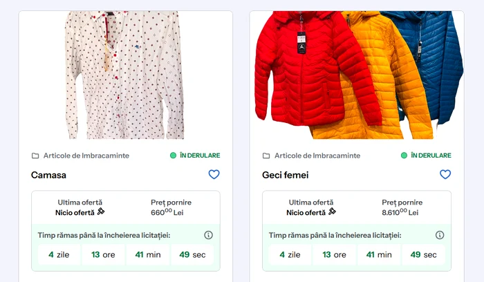 Poze cu haine scoase la licitație de ANAF