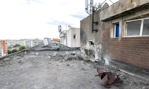 Blocul afectat de drona rusească FOTO: Administrația Prezidențială