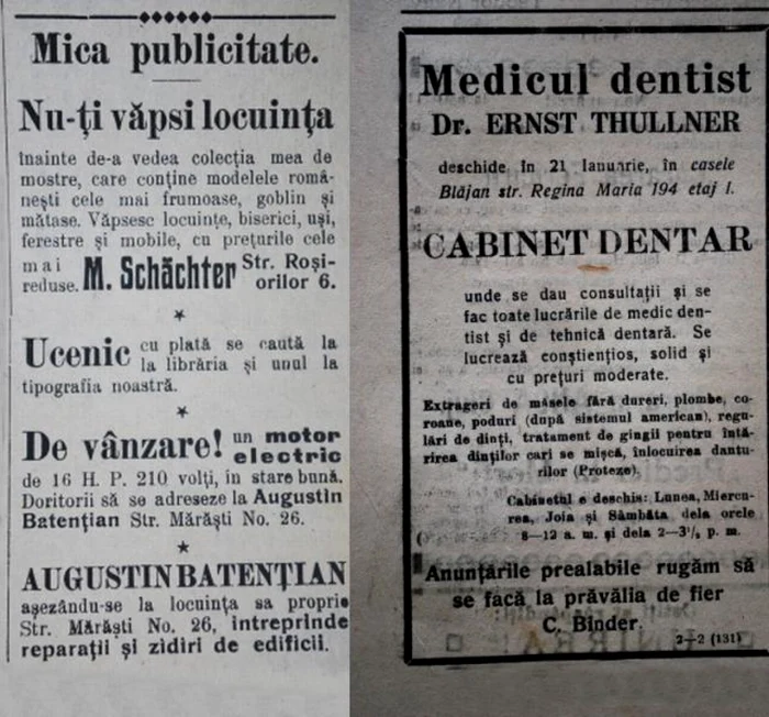 Reclamele prezentau produse si servicii din perioada respectiva. Foto: Arhivele Nationale Alba