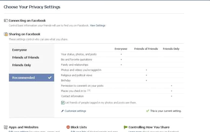 Privacy Settings, Facebook