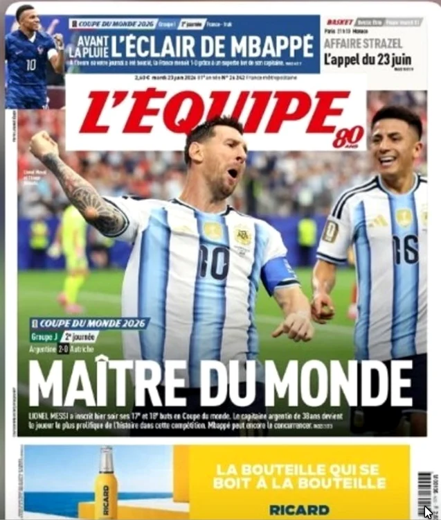 Cotidianul „LEquipe” îl consideră pe Messi „Stăpânul lumii” 