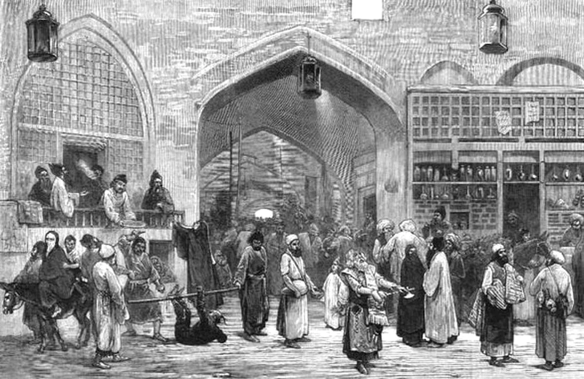Marele Bazar din Teheran. Desen din 1873 