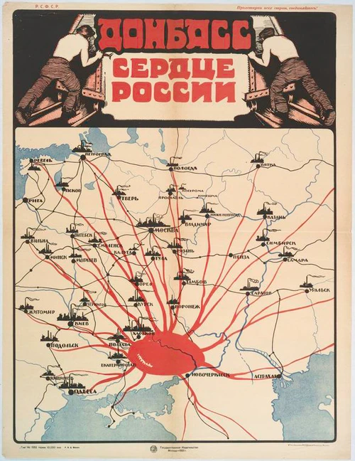 Afiș de propagandă sovietic din 1921 care spune că „Dobnas este inima Rusiei”