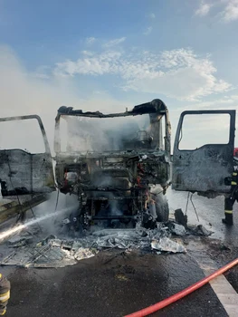 Șoferul a suferit arsuri la membrele superioare. FOTO: ISU Buzău