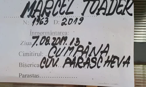 Marcel Toader va fi înmormântat miercuri, 7 august, în localitatea Cumpăna din județul Constanța jpeg