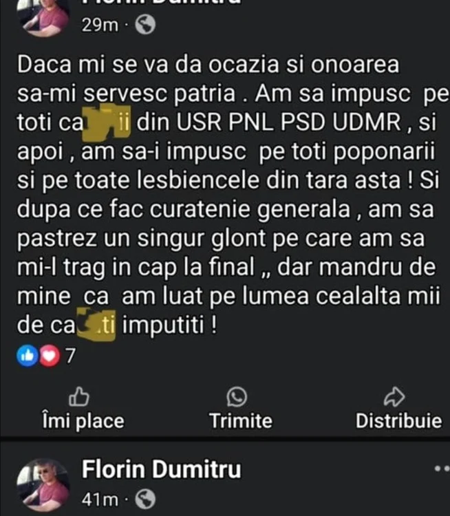 Postarea bărbatului în cauză. FOTO: captură foto News.ro.