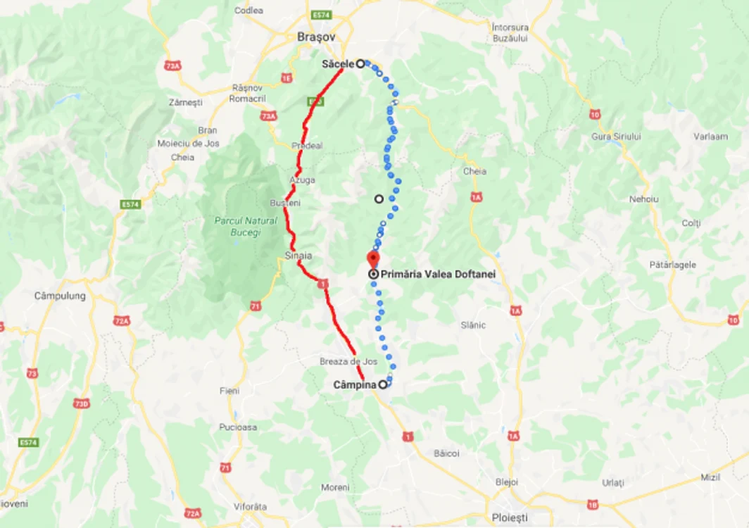 Harta alternativa DN1 - campina - valea doftanei - sacele
