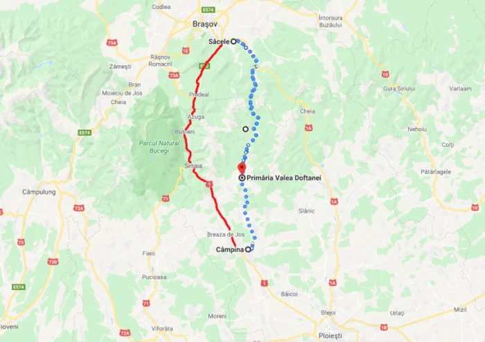 Harta alternativa DN1 - campina - valea doftanei - sacele