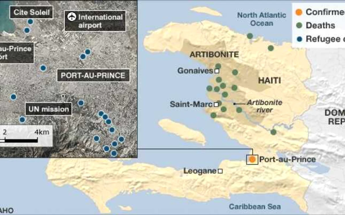 Răspândirea holerei pe teritoriul statului haitian FOTO: BBC News