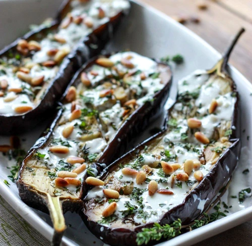 Roasted Eggplant with Buttermilk Sauce Mint Basil and Pine Nuts 4 jpeg