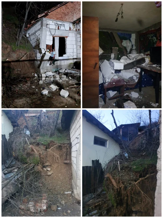Alunecarea de teren a afectat grav o casă FOTO: Prefectura Olt 