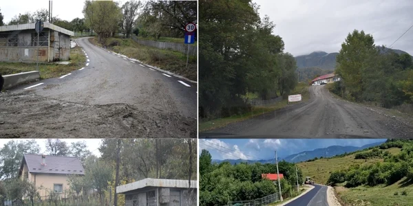 Paradoxul din Ţara Loviştei - uliţele asfaltate care se termină brusc în drumul principal de pământ asfaltat doar la jumătatea lui Foto colaj