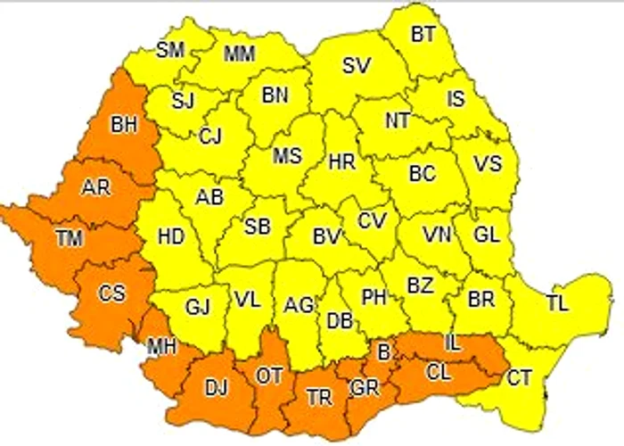 Harta județelor afectate