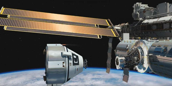 Navă spaţială cu echipaj Boeing (CST) -100  se apropie pentru andocare cu Staţia Spaţială Internaţională FOTO EPA-EFE / NASA