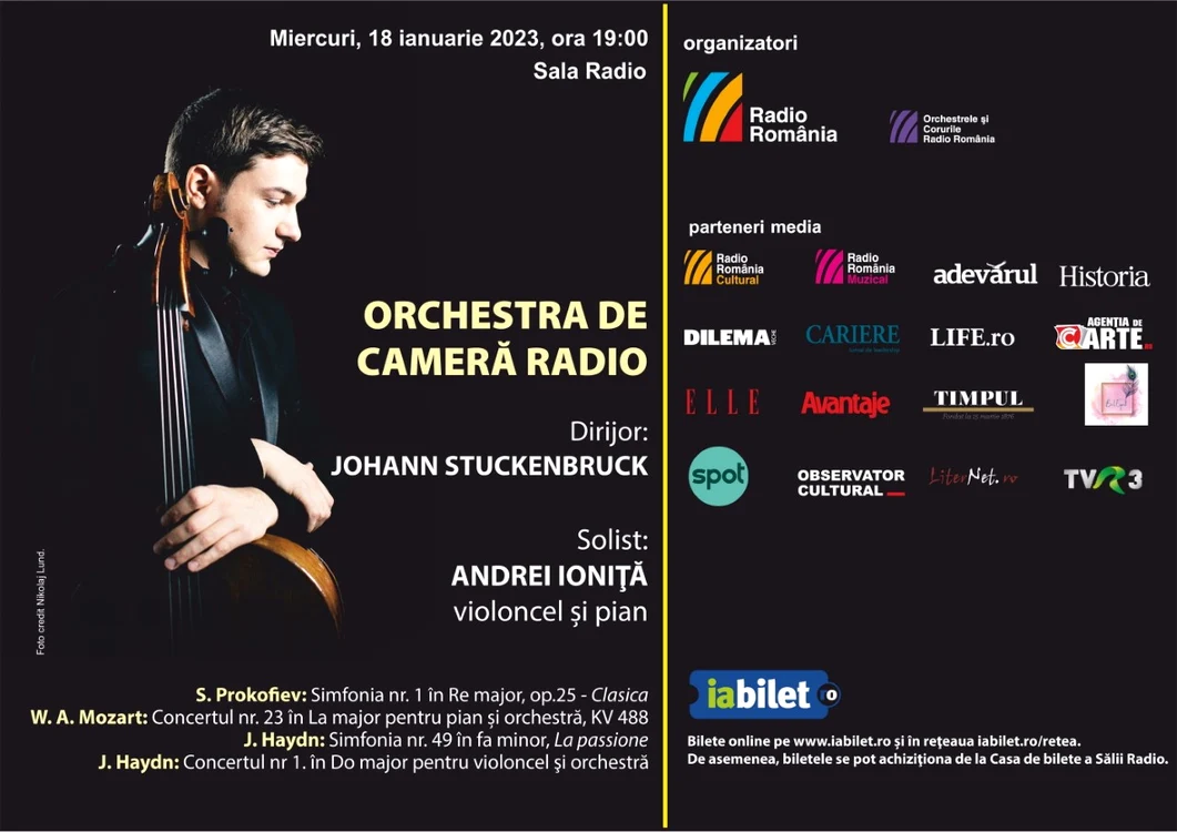 Violoncelistul Andrei Ioniță, concert alături de Orchestra de Cameră Radio