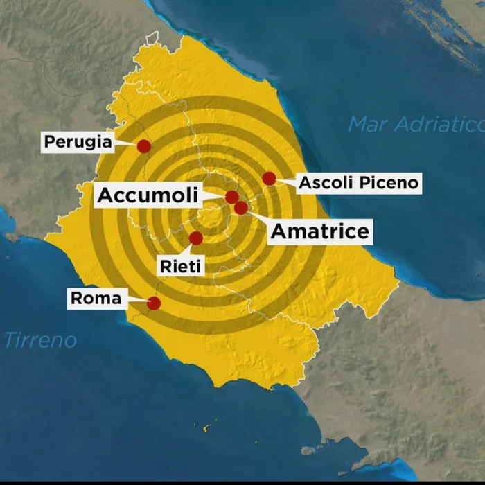 Epicentrul cutemurului din Italia FOTO RAI News