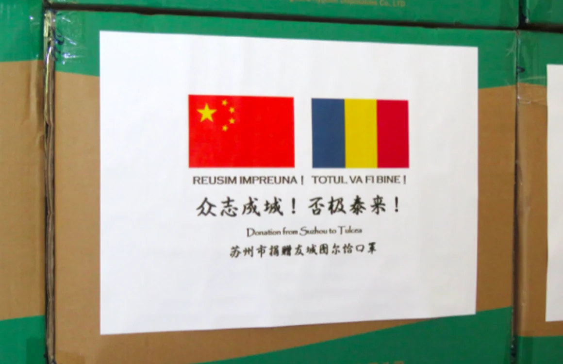 Măşti de protecţie - transport umanitar ajutor China Tulcea Suzhou Sursa Consiliul Judeţean Tulcea