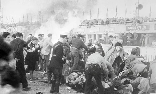 1955 Le Mans disaster Policemen Looking for Survivors UPI jpg