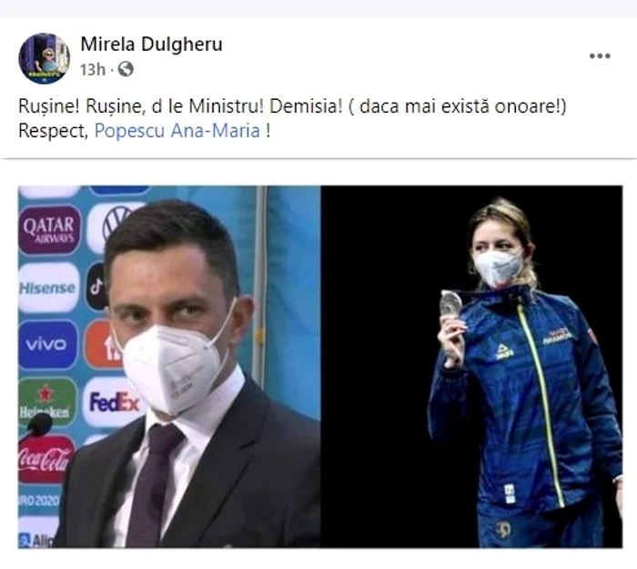 Fosta campioană la lungime Mirela Dulgheru cere demisia lui NovakFoto: Facebook / Mirela Dulgheru
