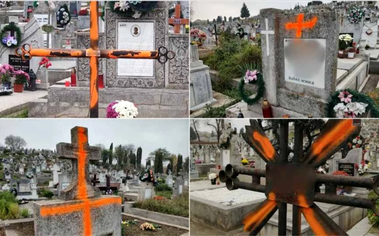 Crucile de la mormintele cu datorii au fost însemnate cu vopsea FOTO ziarulunirea.ro