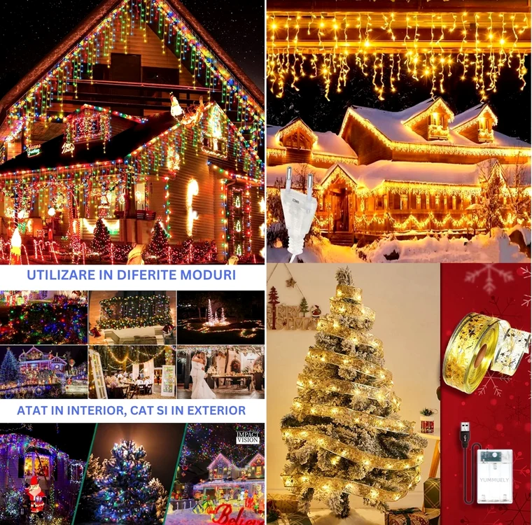 Decorațiuni ornamente și instalații de Crăciun de pe Chillmas Deals eMAG Colaj eMAG