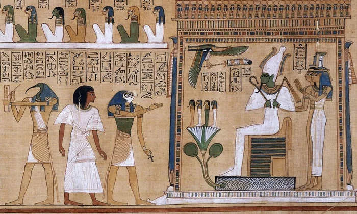 Ilustrație din „Cartea Morților”, papirus egiptean datând din secolul al XIII î.Hr., aflat la British Museum (© Wikimedia Commons)