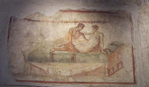 Frescă erotică romană antică dintr-un bordel din Pompeii