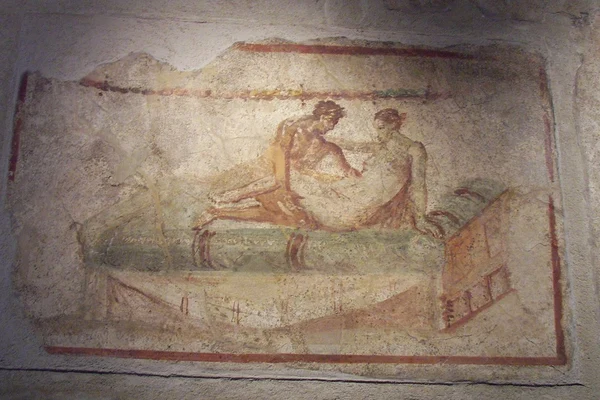 Frescă erotică romană antică dintr-un bordel din Pompeii
