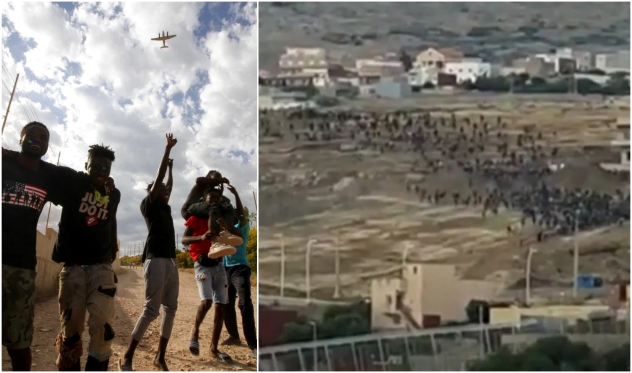 Sute de migranţi au sărit gardul de la frontiera enclavei Melilla FOTO Profimedia